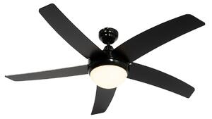 Inteligentny wentylator sufitowy czarny z drewnianym nadrukiem 132 cm z LED z możliwością ściemniania z pilotem - Cool