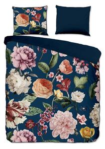Ciemnoniebieska pościel dwuosobowa z satyny bawełnianej 200x220 cm Fiori – Descanso
