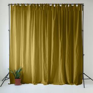 Lniana zasłona w kolorze ochry/zielona 140x170 cm Moss Green – Linen Tales