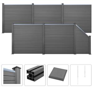 Ogrodzenie WPC, 5 paneli kwadratowych, 1 skośny, 973x187, szare