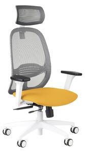 Limited Edition - Krzesło biurowe Nodi WS HD Grafit z żółtym siedziskiem - biały stelaż, siatkowe oparcie, idealne dla dzieci, czy do domowego biura