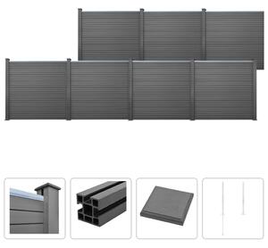 Ogrodzenie z WPC, 7 paneli kwadratowych, 1227x187 cm, szare