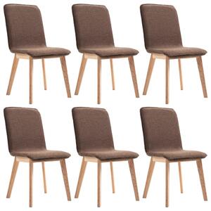 Krzesła stołowe, 6 szt., brązowe, tkanina i lity dąb