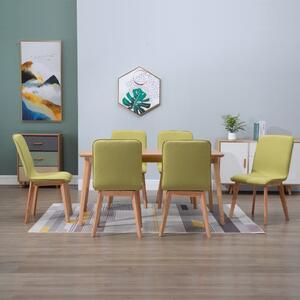 Krzesła stołowe, 6 szt., zielone, tkanina i lity dąb