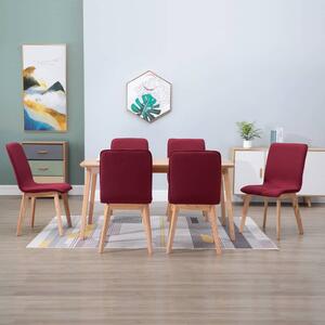 Krzesła stołowe, 6 szt., czerwone, tkanina i lity dąb