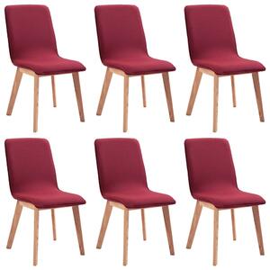 Krzesła stołowe, 6 szt., czerwone, tkanina i lity dąb