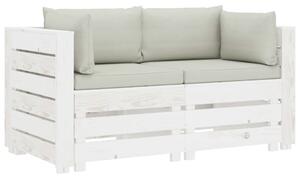 Ogrodowa sofa 2-osobowa z palet, z beżowymi poduszkami, drewno
