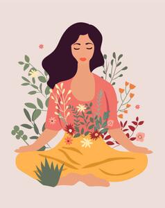 Ilustracja A woman meditates in a yoga, Usis