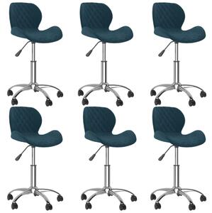 Obrotowe krzesła stołowe, 6 szt., niebieskie, obite aksamitem