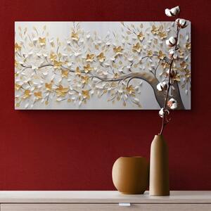 Obraz drzewo z biało-złotymi kwiatami