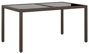 Stół ogrodowy, 150x90x75 cm, szkło i rattan PE, brązowy