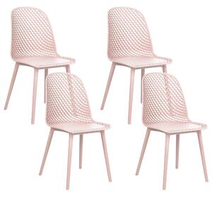 Zestaw 4 krzeseł do jadalni kuchni syntetyczny plastikowe ażurowe oparcie styl nowoczesny minimalistyczny jasnoróżowy Emory Beliani
