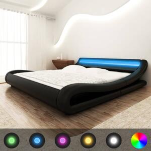 Łóżko LED z materacem, czarne, sztuczna skóra, 140 x 200 cm