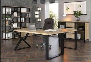 Dębowe loftowe biurko z dostawką 170 x 80 + 70 x 90 - Alix