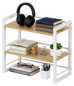 Organizer na biurko - Półka narożna - 2 poziomy - Biały - Hardwood, metal