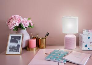 Różowa lampa stołowa z wytłoczonym wzorem na ceramicznej podstawie - V085-Sanati