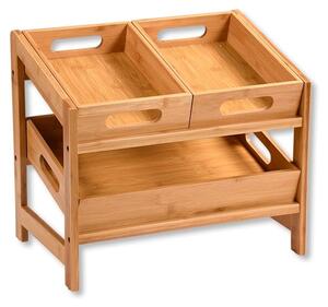 Stojak kuchenny bambus - Półka kuchenna - 3 pojemniki - 39,5 x 26 x 35,5 cm - Brązowy