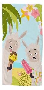 Aksamitny ręcznik plażowy dla dzieci 75x150 cm Happy lamas – Good Morning