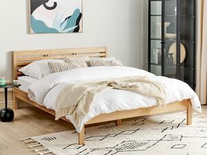 Nowoczesne łóżko ze stelażem z wezgłowiem 160 x 200 cm jasne drewno Carnac Beliani