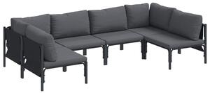 Nowoczesny zestaw sof ogrodowych z poduszkami - elegancka stalowa konstrukcja w kolorze czarnym, idealny na taras i do ogrodu