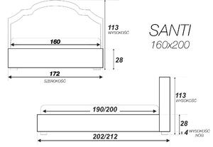Santi łóżko tapicerowane 160x200 jasnoszary welur z otwieranym pojemnikiem