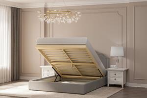 Santi łóżko tapicerowane 160x200 jasnoszary welur z otwieranym pojemnikiem