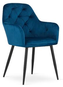 Fotel do salonu Alaska Dak niebieski nogi czarne pikowany welurowy