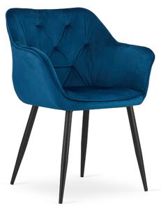 Fotel do salonu Alaska Mad niebieski nogi czarne pikowany welurowy