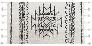 Dywan bawełniany geometryczny wzór z frędzlami 80x150cm biały czarny Khouribga Beliani