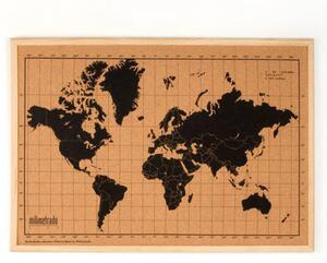 Milimetrado Korkowa mapa ścienna z drewnianą ramą, czarno-brązowa