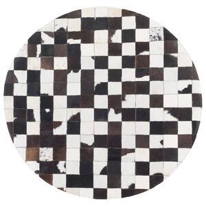 Okrągły dywan skóra bydlęca krótkie włosie patchwork czarno-biały Bergama Beliani
