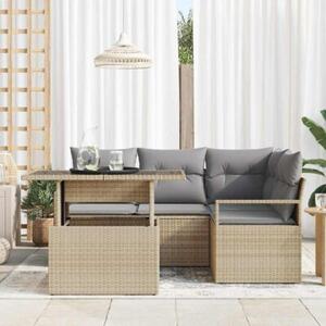 Zestaw Mebli Ogrodowych Komplet Wypoczynkowy Narożny 5-Częściowy Beżowy Rattan Na Taras Balkon Ogród
