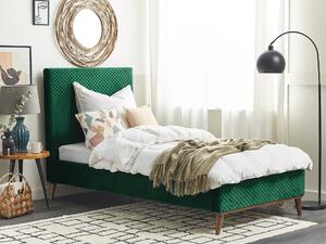 Nowoczesne łóżko pojedyncze tapicerowane welurowe 90x200cm ciemnozielone Bayonne Beliani