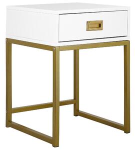 Stolik pomocniczy biały z szufladą złota metalowa baza szafka nocna glamour Largo Beliani