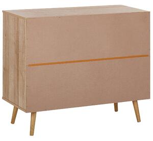 Komoda 3 szuflady rattanowy front jasne drewno 90 x 79 cm szafka boho Ponca Beliani