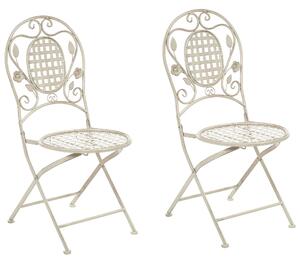 Zestaw 2 krzeseł ogrodowych składany postarzany metalowy złamana biel Bovio Beliani