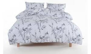 Biało-szara pościel jednoosobowa z bawełny renforcé 140x200 cm White Floral – Mila Home Luxury