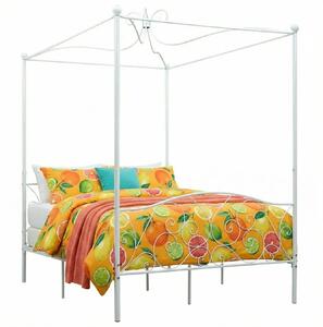 Łóżko metalowe z baldachimem w kolorze białym 180x200 cm F5-B63