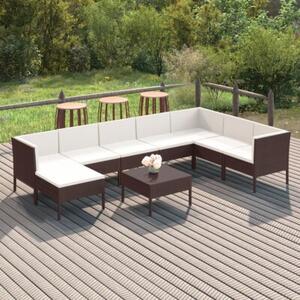Zestaw Mebli Ogrodowych Komplet Wypoczynkowy Z Poduszkami 9-Częściowy Brązowy Rattan Na Taras Balkon Ogród