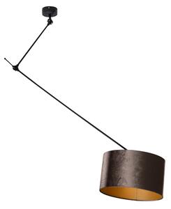 Lampa wisząca Czarna z brązowym aksamitnym kloszem 35 cm - Blitz