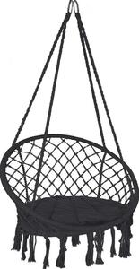 VOUNOT® Fotel wiszący z poduszkami, fotel wiszący w stylu boho do zawieszenia, huśtawka wisząca dla dorosłych i dzieci, do użytku wewnątrz i na zewnątrz, czarny