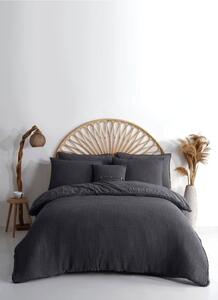 Antracytowa pościel jednoosobowa z bawełny renforcé 140x200 cm Waffle Striped – Mila Home Luxury