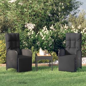 Rozkładane krzesła ogrodowe, 2 szt., ze stolikiem, czarne