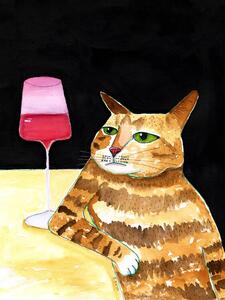 Ilustracja Cat Friday Night Drinks Wine Funny Cat Humour, Sharyn Bursic