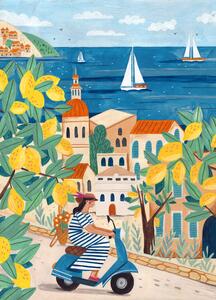 Ilustracja Travel poster woman on the Amalfi coast, Lorenzo A Roe