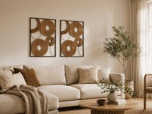 Zestaw 2 szt. dekoracja ścienna CIRCLES metal 48x68 cm, czarna / brązowa