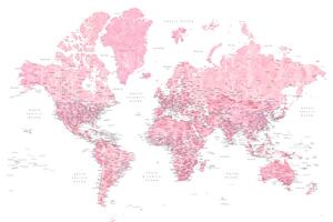 Mapa Detailed pink watercolor world map Damla, Blursbyai