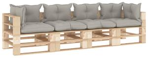 Ogrodowa sofa 4-osobowa z palet, z poduszkami taupe, drewniana