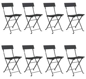 Składane krzesła bistro, 8 szt., czarne, polirattan i stal