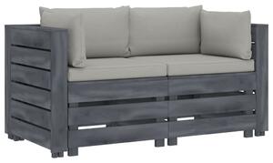 Ogrodowa sofa 2-osobowa z palet, z poduszkami taupe, drewniana